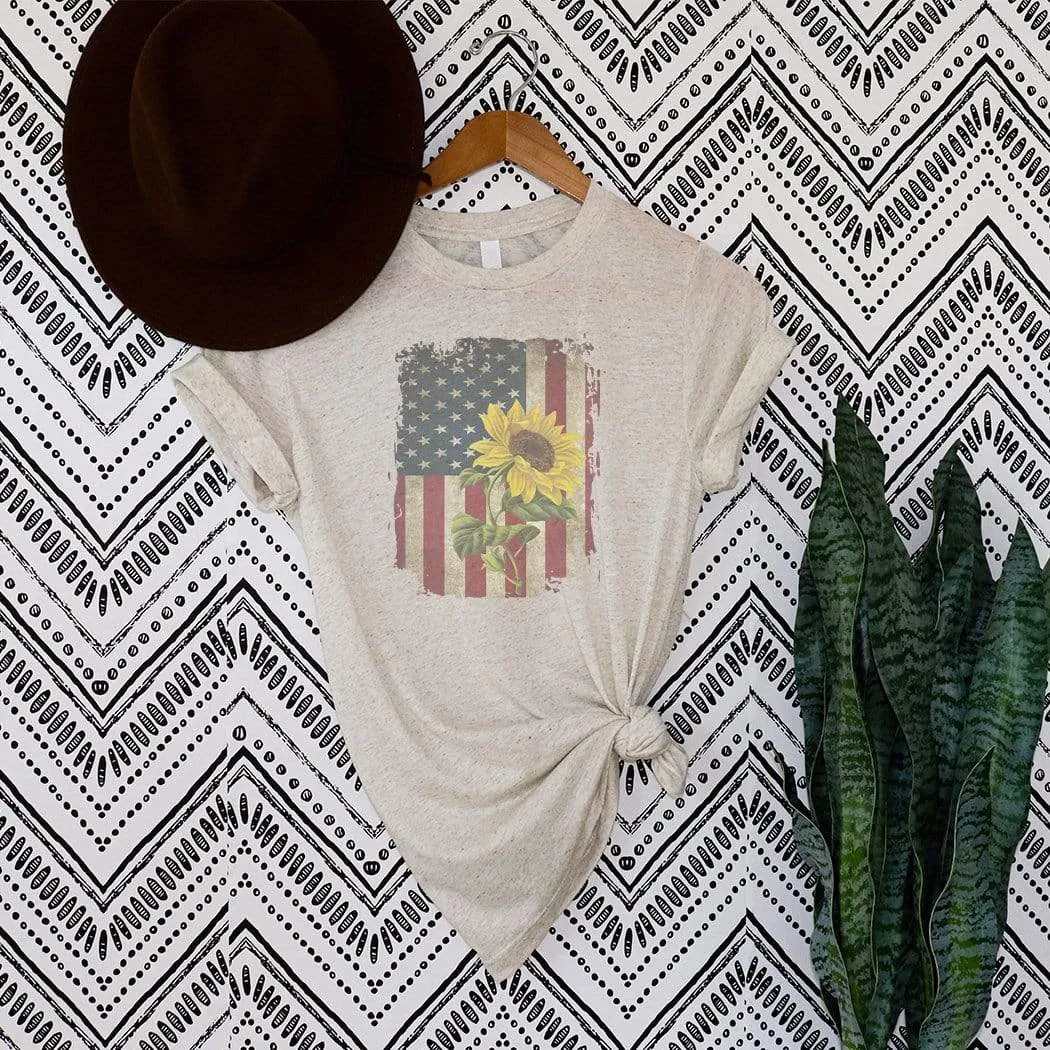 American Flag Sunflower Graphic T-Shirt - PA118