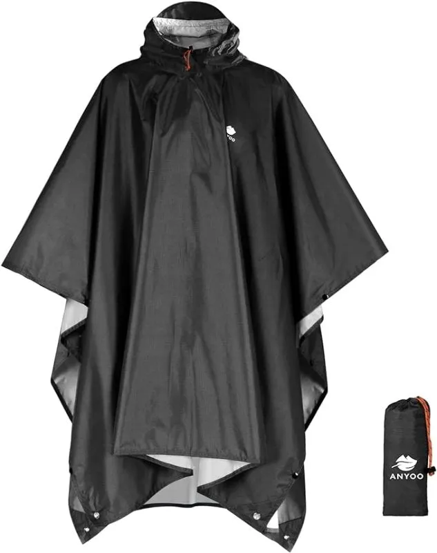 Anyoo Waterproof Rain Poncho | Lightweight Hiking Rain Coat Jacket | Hooded for Outdoor Activities, One Size