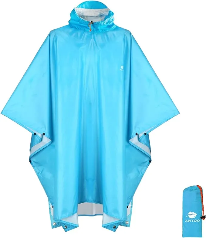 Anyoo Waterproof Rain Poncho | Lightweight Hiking Rain Coat Jacket | Hooded for Outdoor Activities, One Size