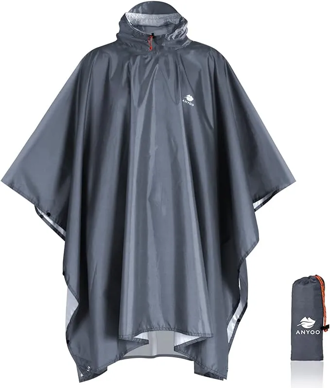 Anyoo Waterproof Rain Poncho | Lightweight Hiking Rain Coat Jacket | Hooded for Outdoor Activities, One Size