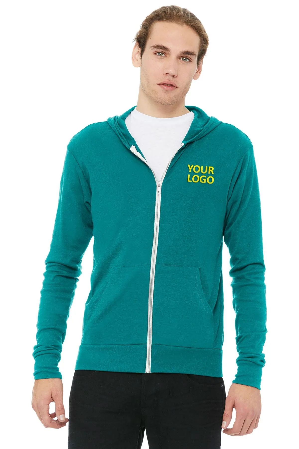 Bella Canvas Unisex Triblend Full-Zip Lightweight Hoodie, Teal