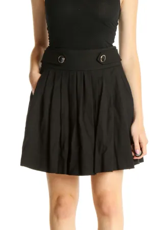 Black Solid Chic Flared Skirt