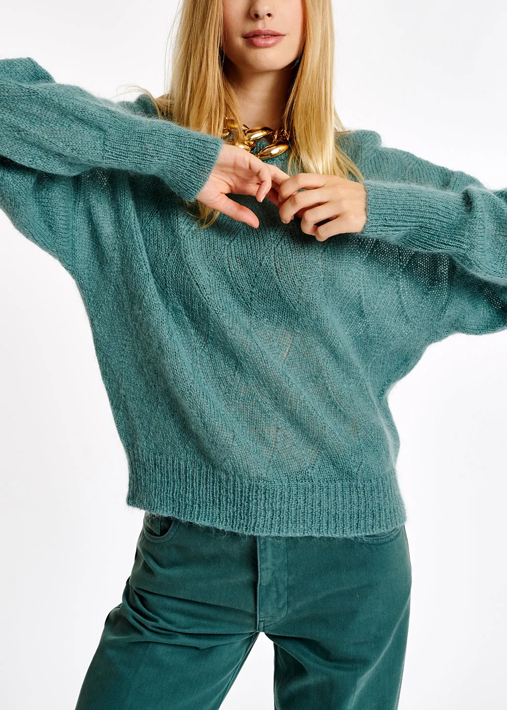 Blue ajour-knitted mohair sweater