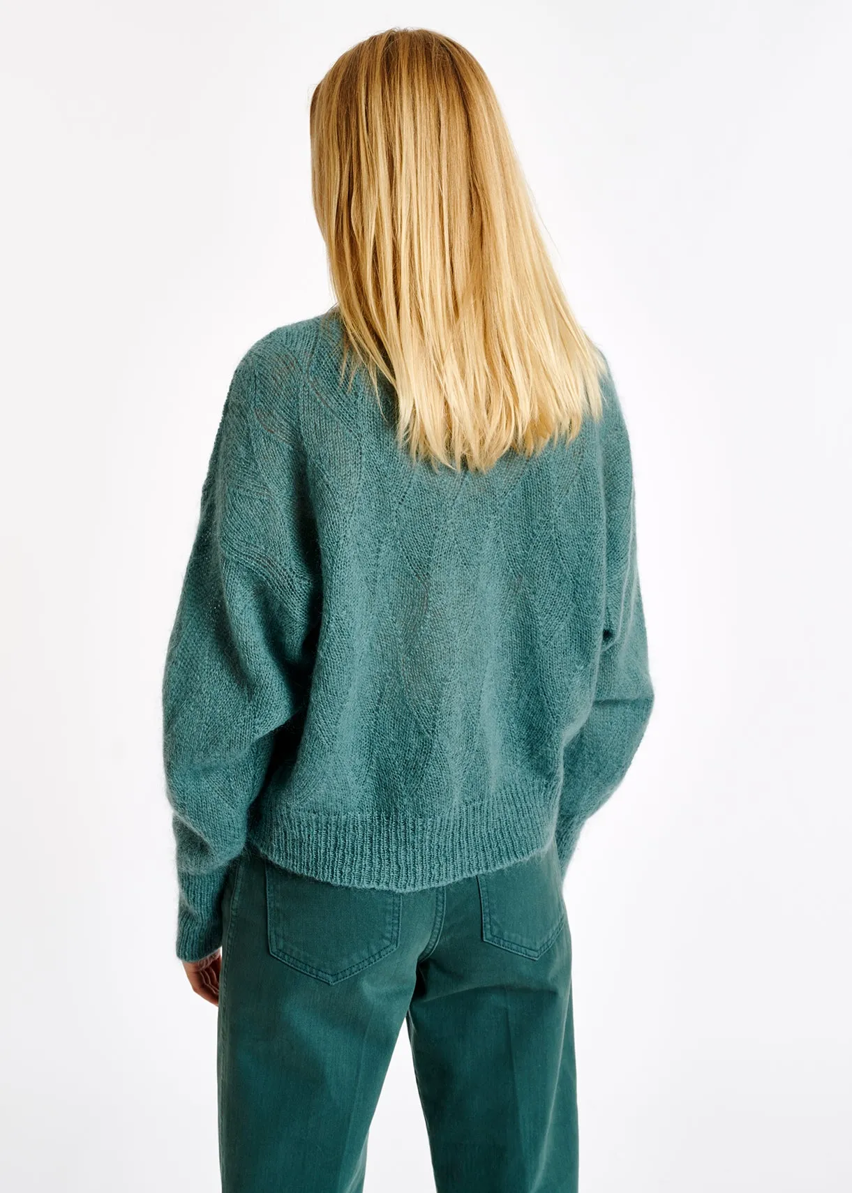 Blue ajour-knitted mohair sweater