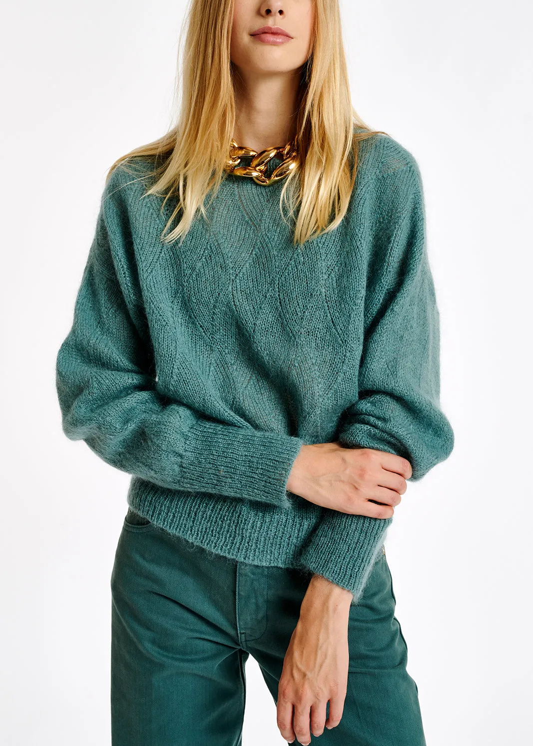 Blue ajour-knitted mohair sweater