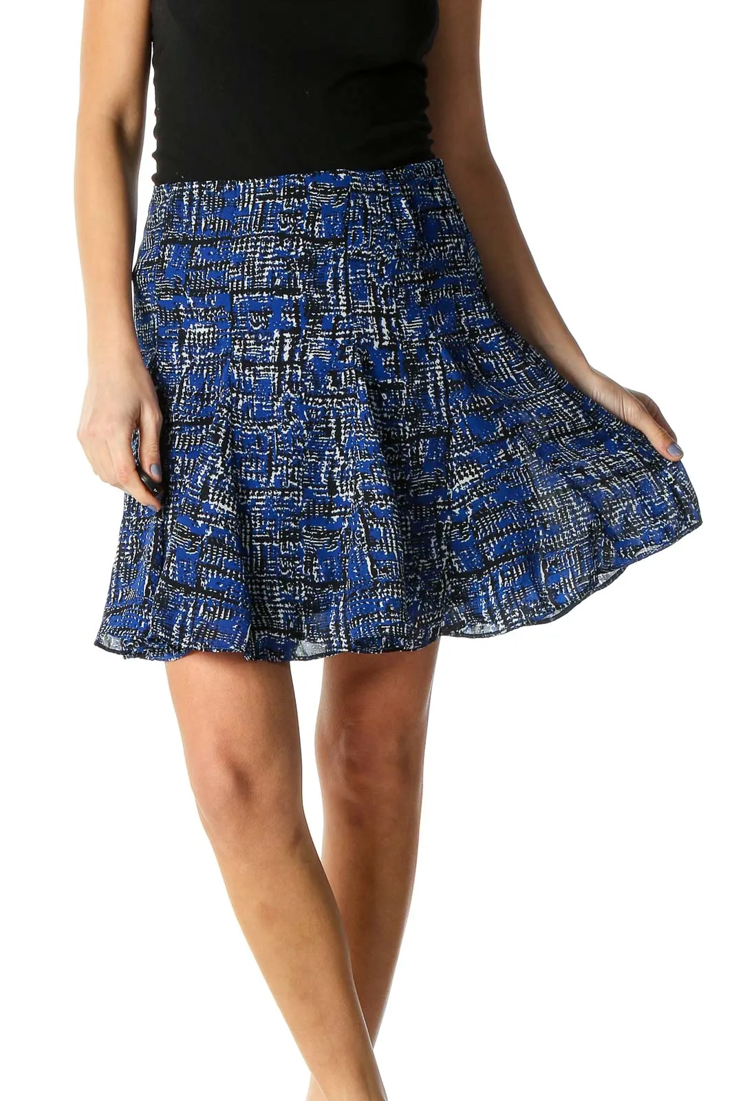 Blue Animal Print Chic Flared Skirt