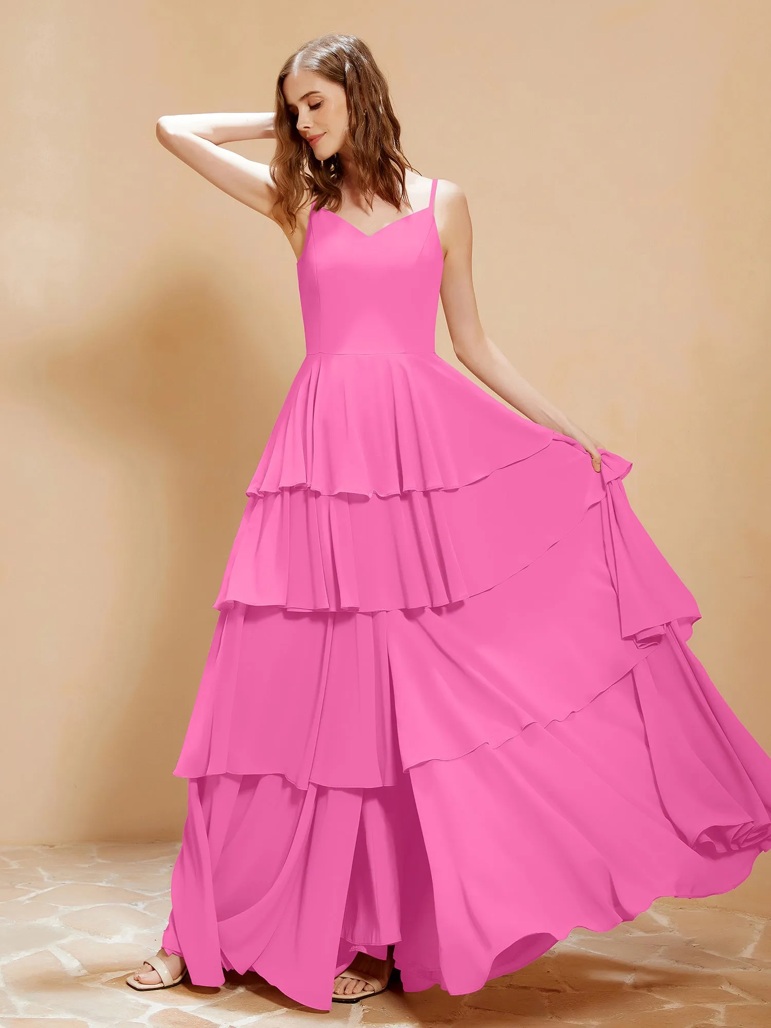 Boho V-neck Floor-length Dress Flowy Ruffles Azalea