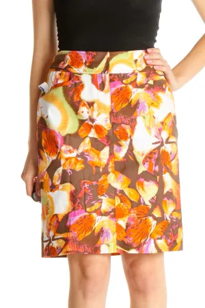 Brown Printed Chic A-Line Skirt