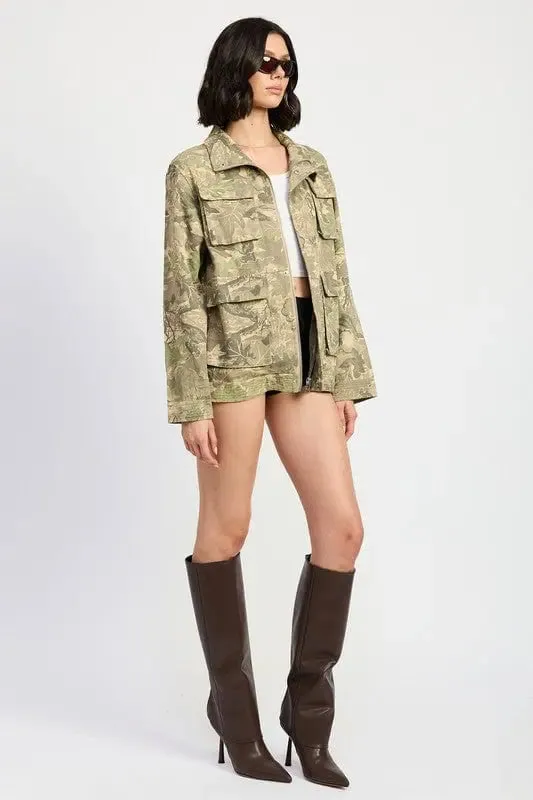 Camo Twill Jacket with Flap Pockets