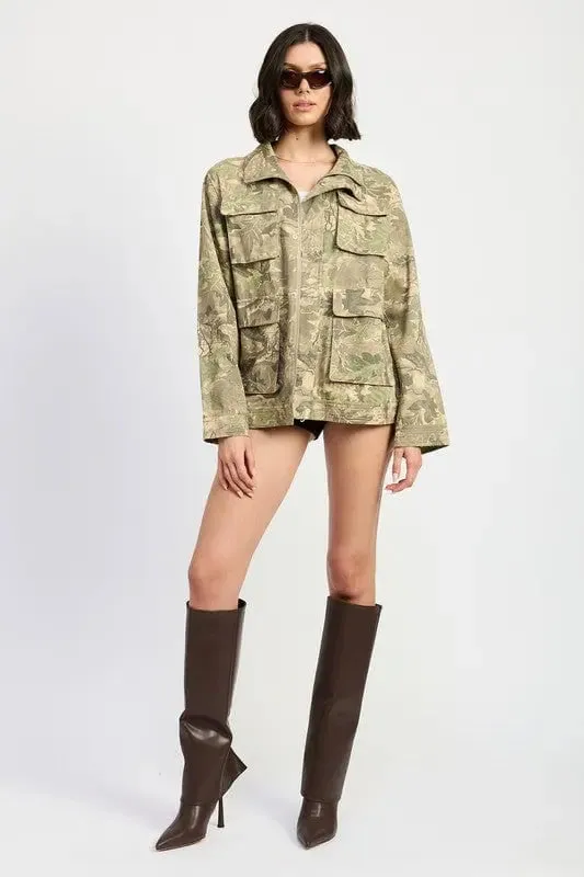 Camo Twill Jacket with Flap Pockets