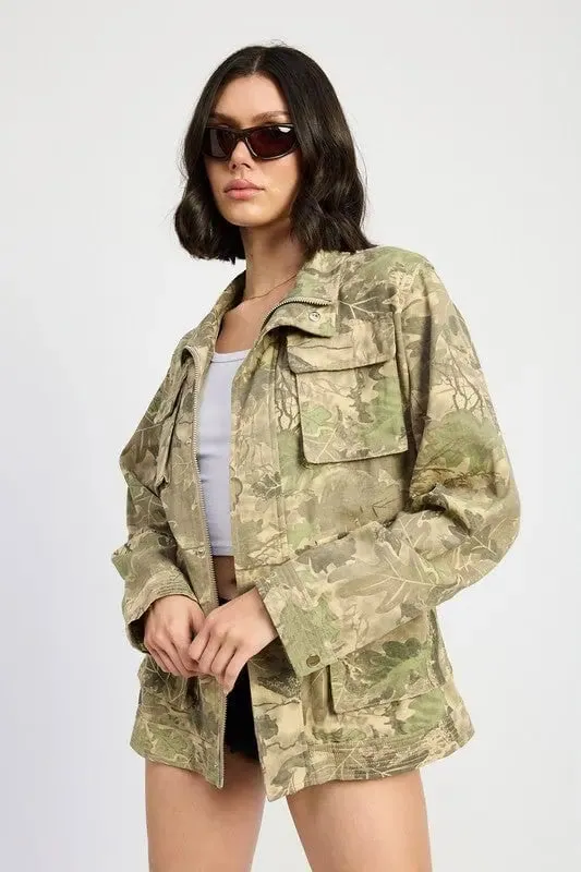 Camo Twill Jacket with Flap Pockets