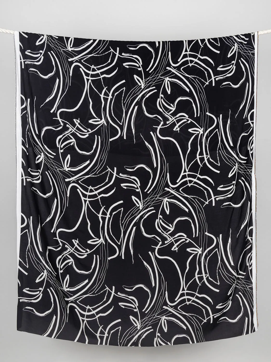 Chic Brushstroke Print Viscose - Black   Cream - Swatch