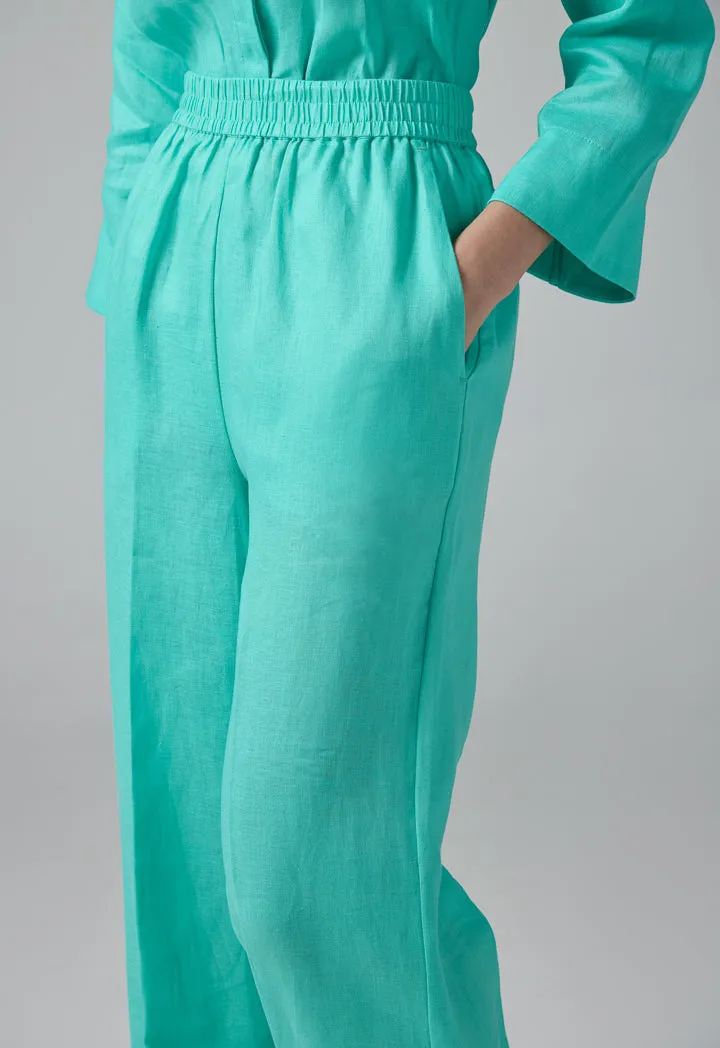 Choice High-Waist Straight-Cut Basic Trousers Turquoise