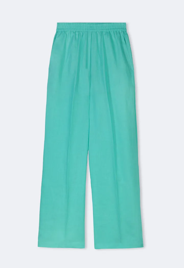 Choice High-Waist Straight-Cut Basic Trousers Turquoise