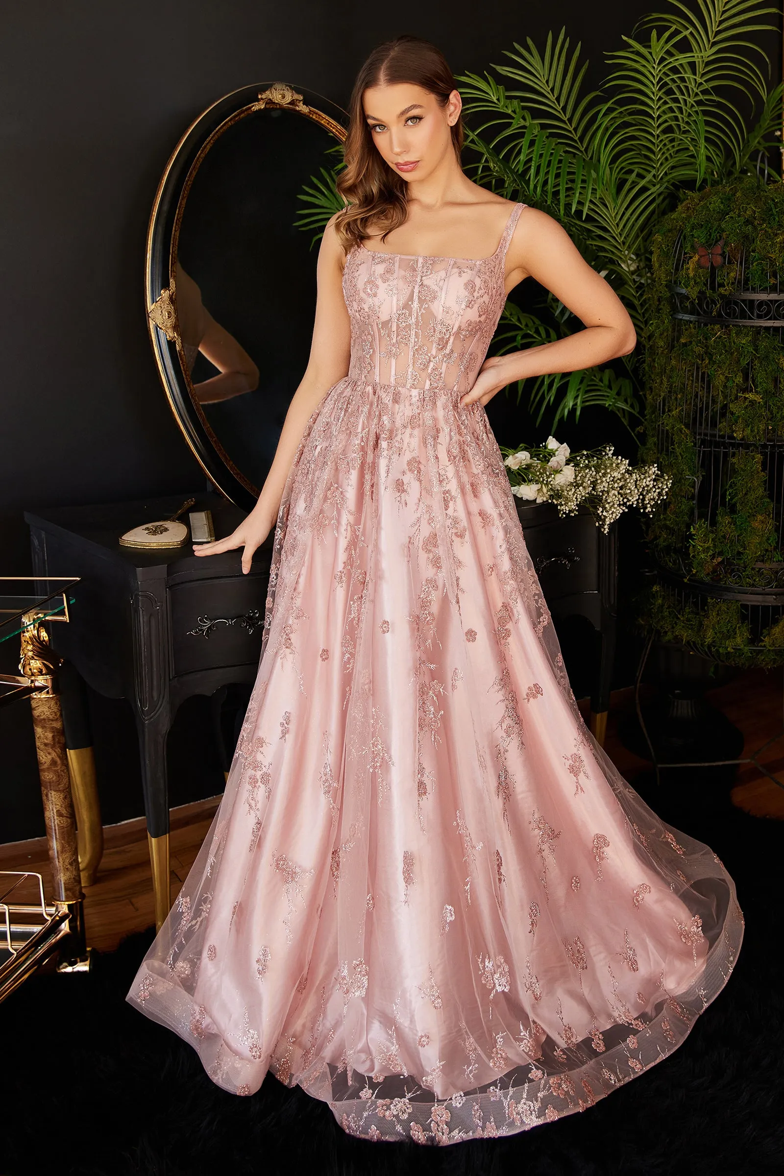 CINDERELLA DIVINE J840 A-Line Glitter Sleeveless Gown