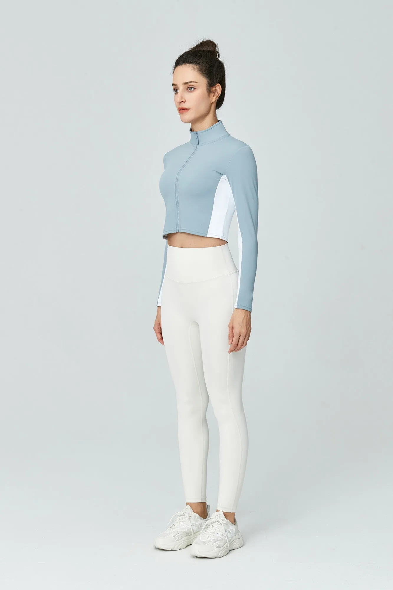 Color-Block Zip-Up Cropped Athletic Jacket