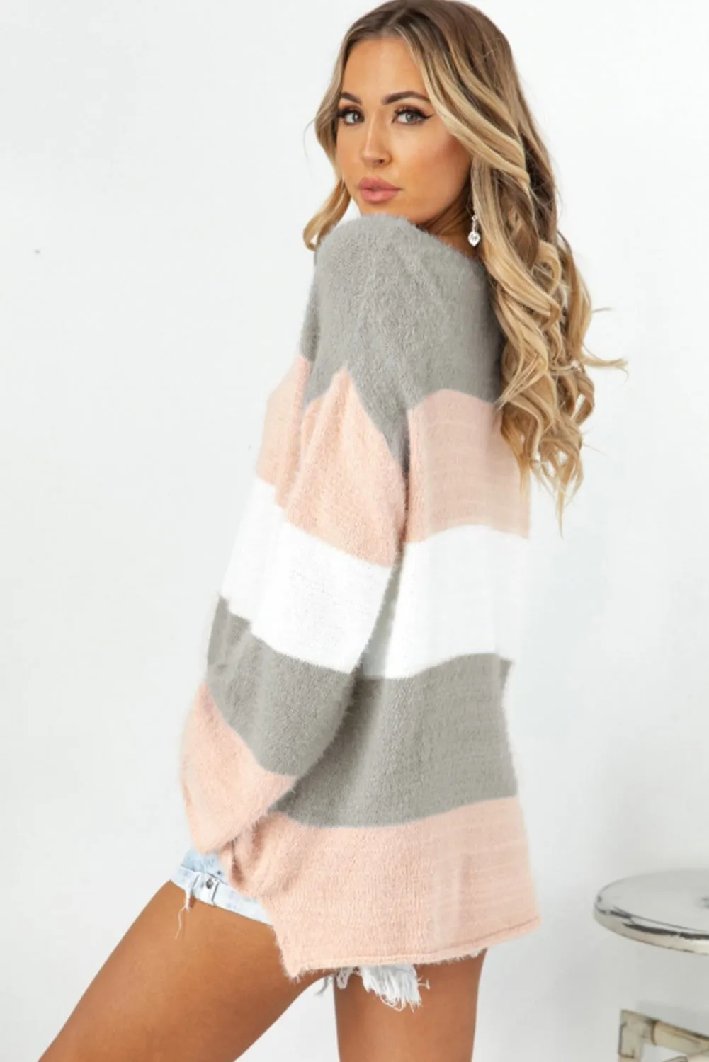 color Colorblock Drop Shoulder Knit Sweater