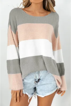 color Colorblock Drop Shoulder Knit Sweater