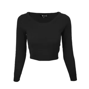 Cropped Long Sleeve Sweater in Black