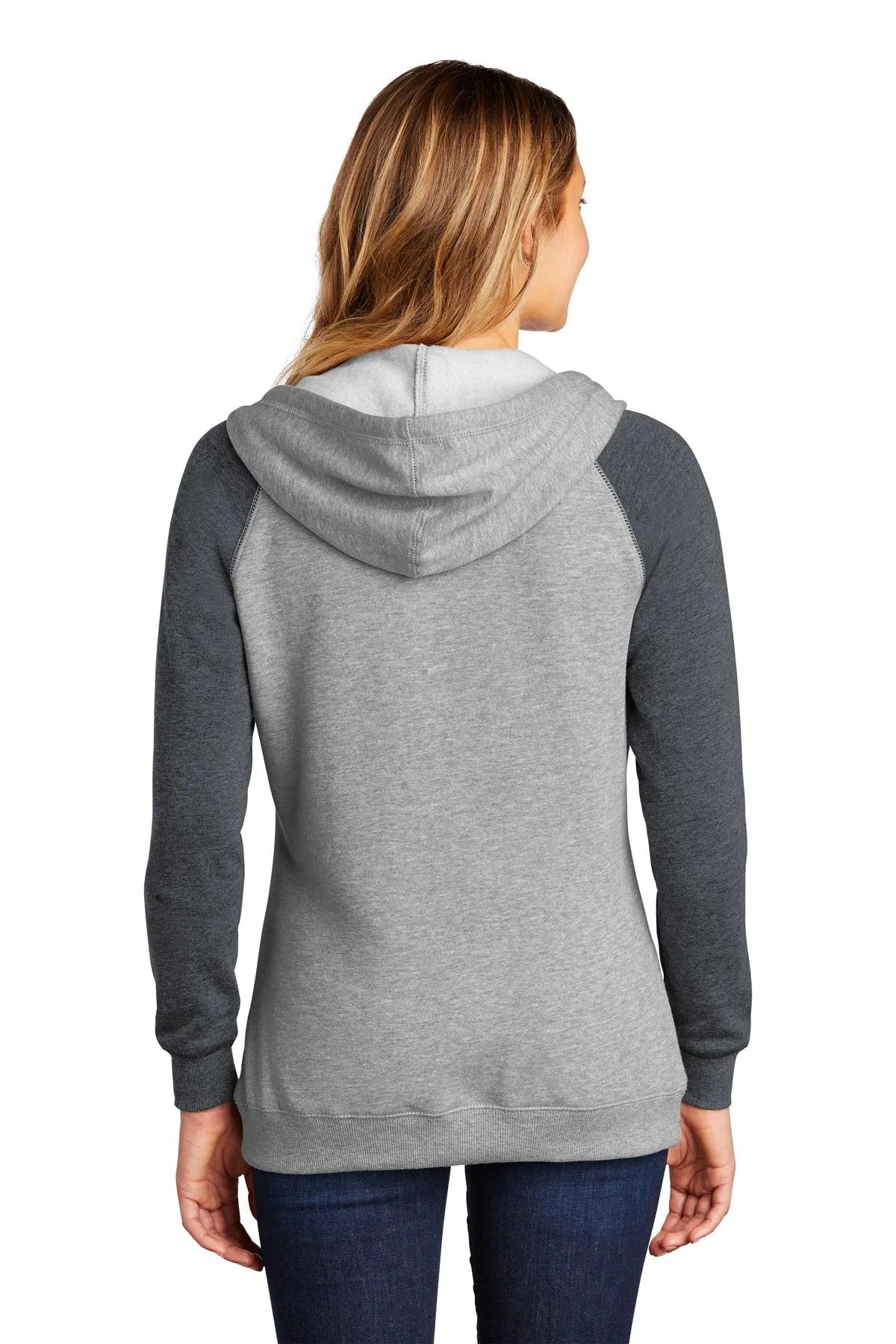 District Ladies Juniors Lightweight Fleece Raglan Hoodies, Heathered Grey/ Heathered Charcoal