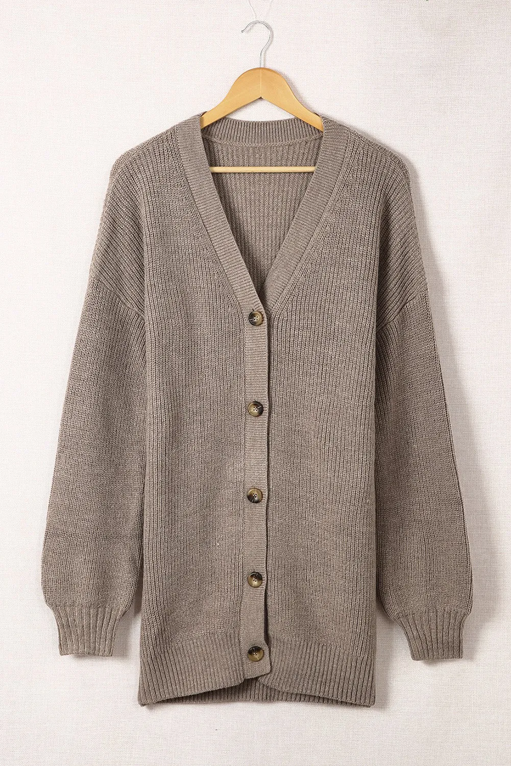 Drop Shoulder Buttons Front Long Cardigan