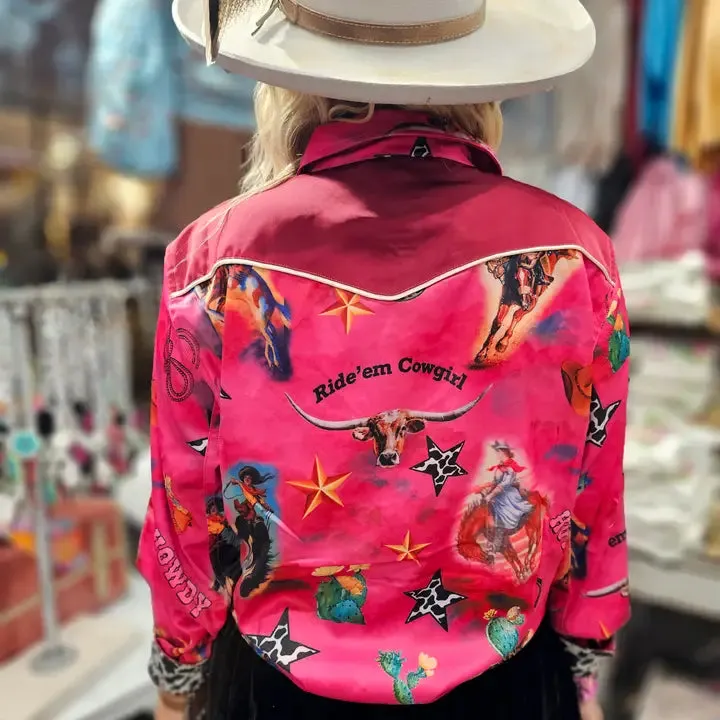 El Chicote (BLUE) Satin Shirt or Ride'em Cowgirl (PINK) Satin Shirt - A Rare Bird