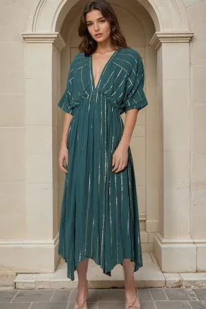 Emerald Striped Sequin Midi Dress