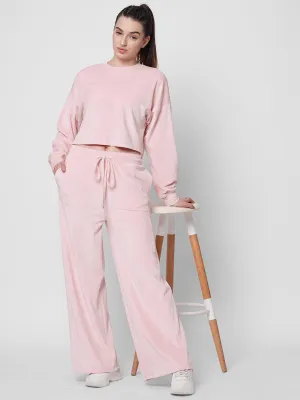 fitkin women pink velvet relaxed fit loose pants co-ord tracksuit