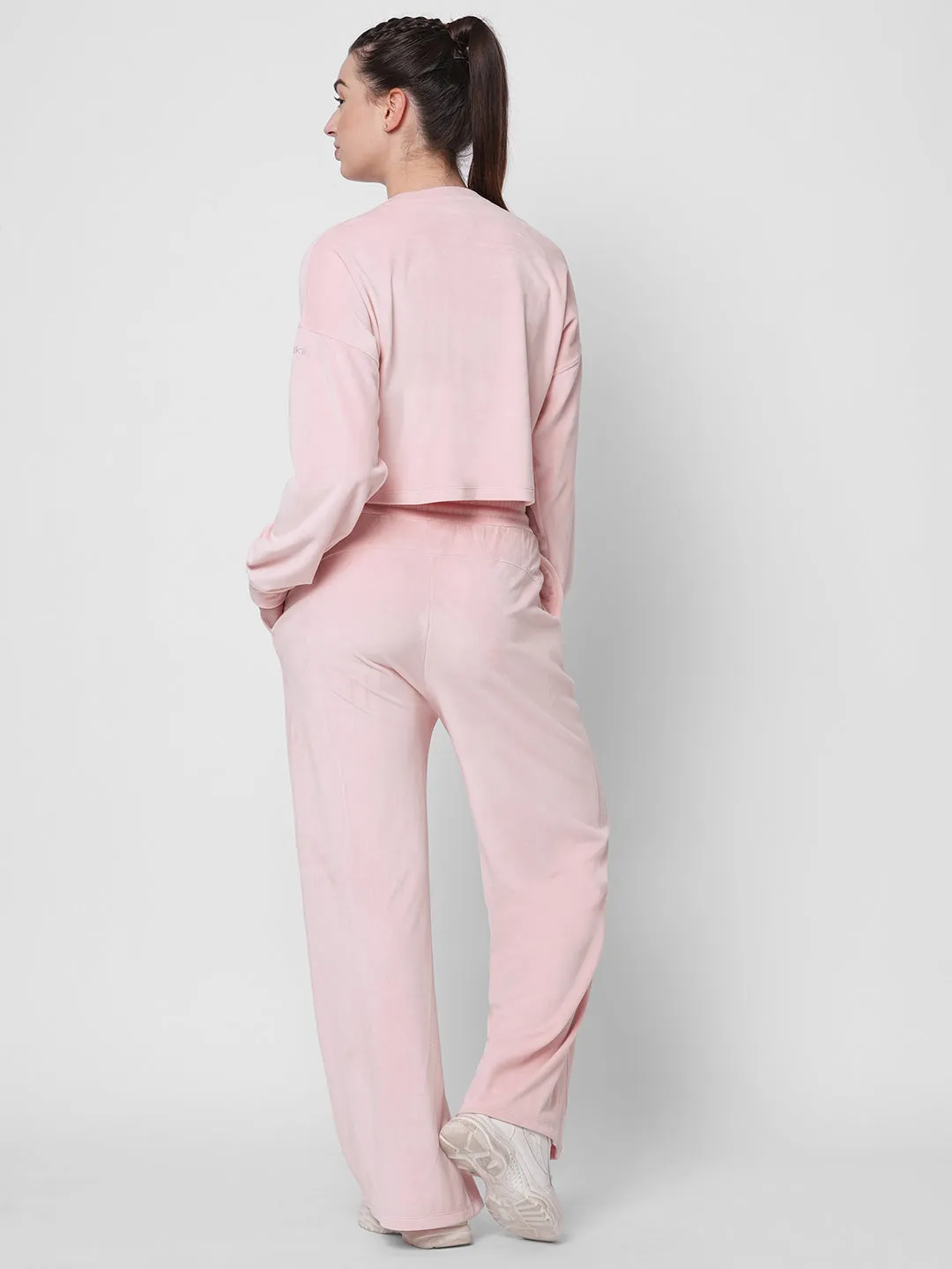 fitkin women pink velvet relaxed fit loose pants co-ord tracksuit