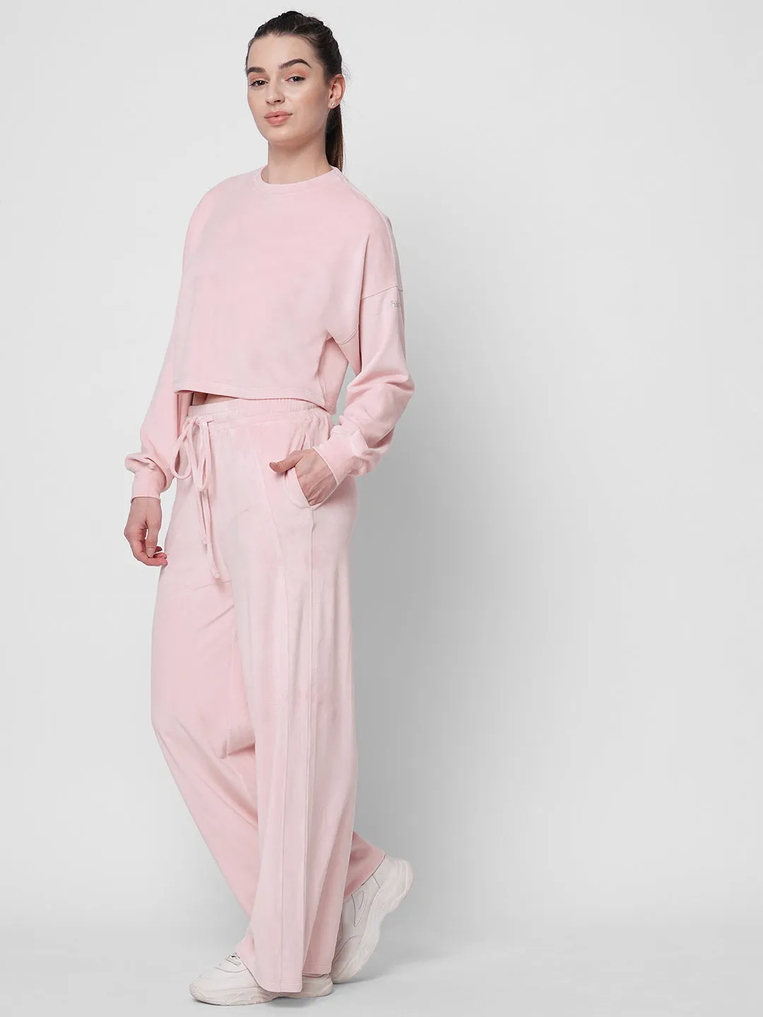 fitkin women pink velvet relaxed fit loose pants co-ord tracksuit