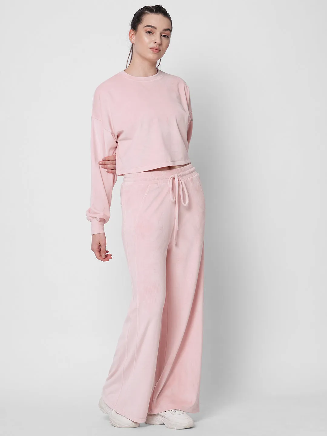 fitkin women pink velvet relaxed fit loose pants co-ord tracksuit