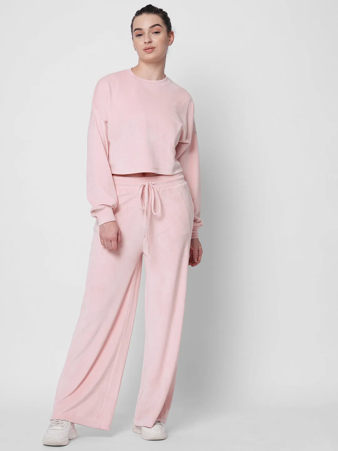 fitkin women pink velvet relaxed fit loose pants co-ord tracksuit