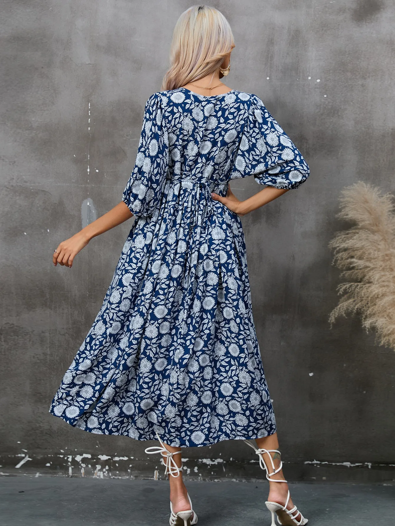 Flowy Printed Half-Sleeve Loose Bohemian Dress Wholesale Dresses