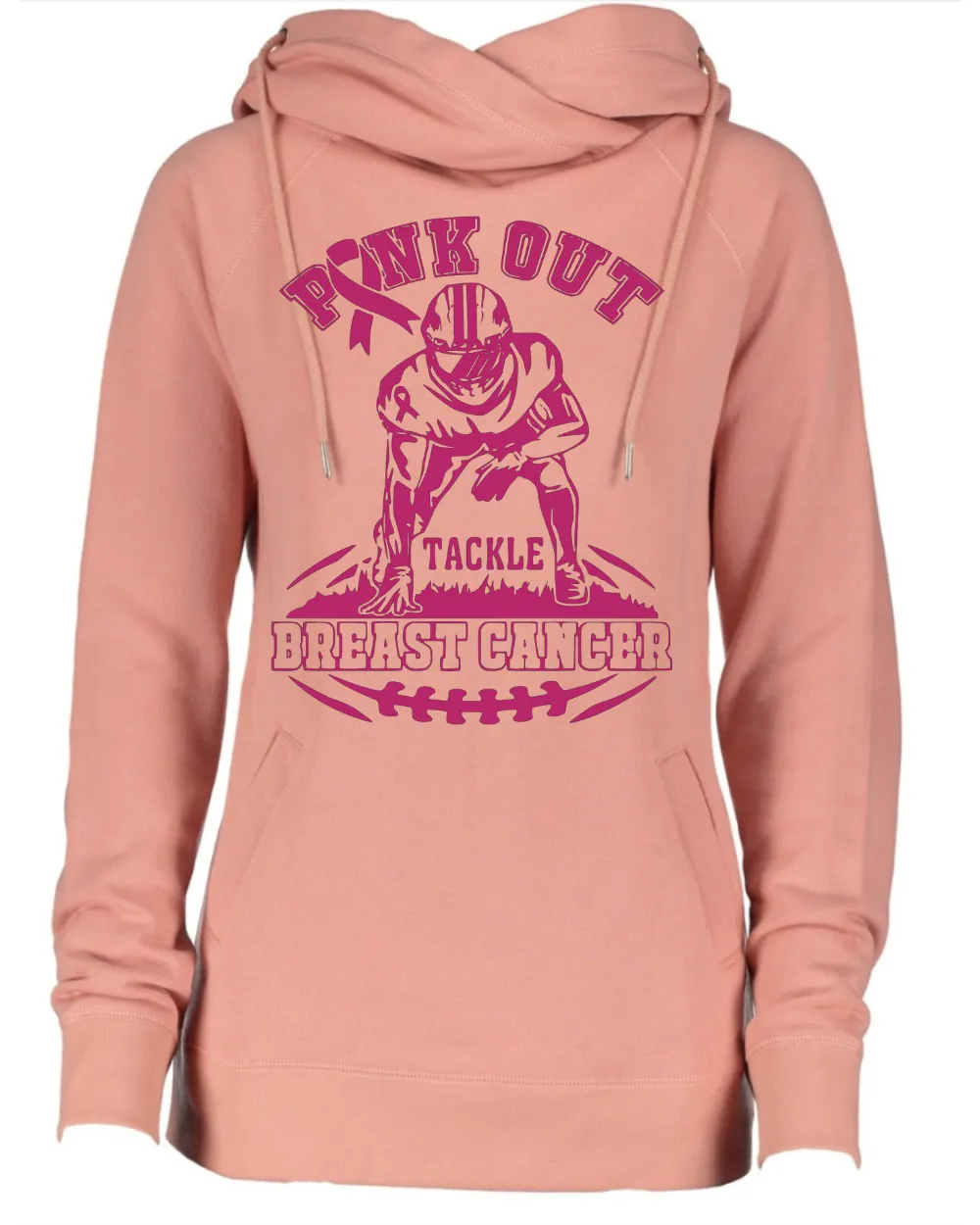 Football Player Pink Out Tackle Cancer Football Cowl Double Hood Top