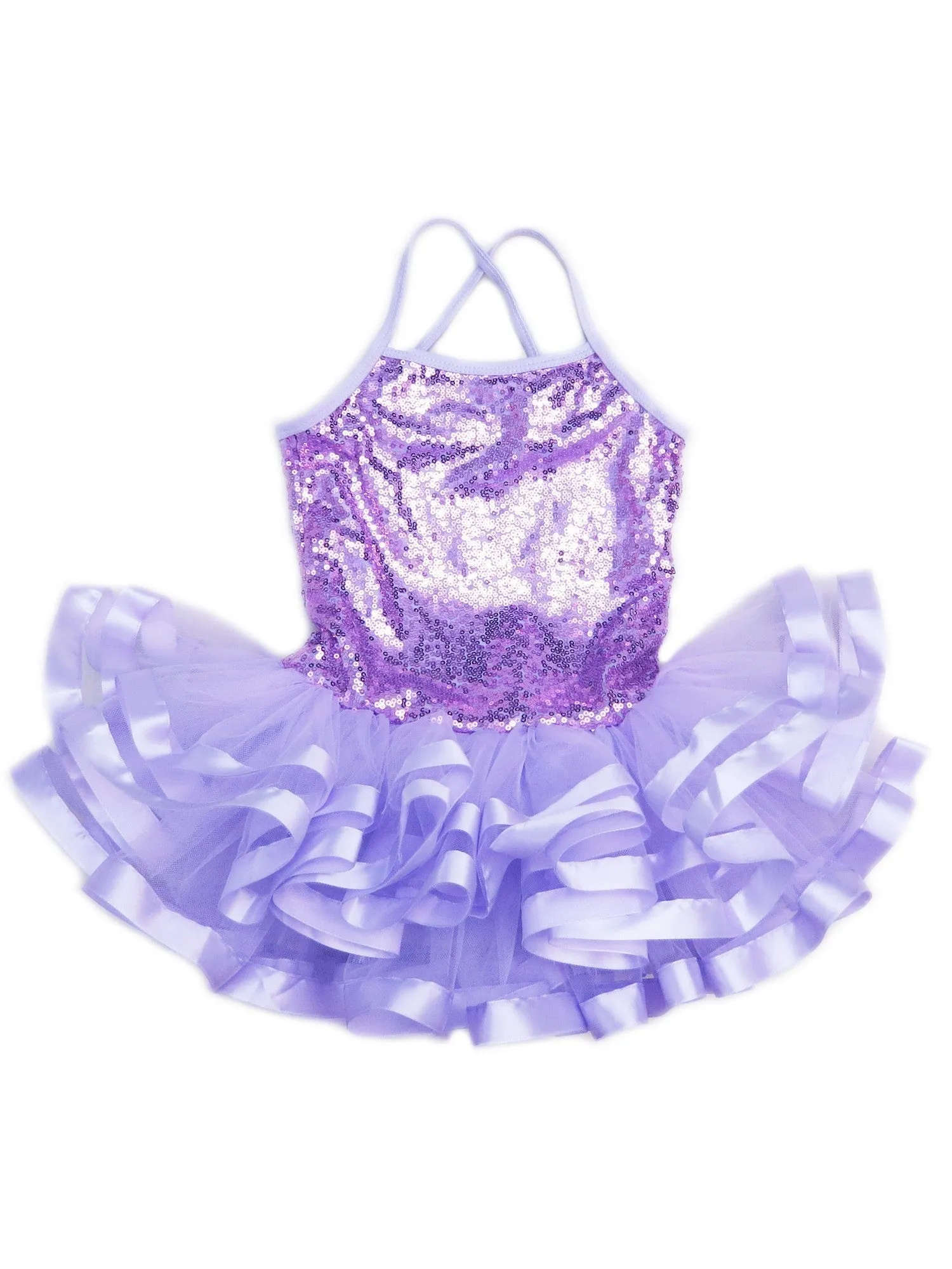 Girls Lavender Sequins Cross Back Ribbon Ballet Dress 9M-8