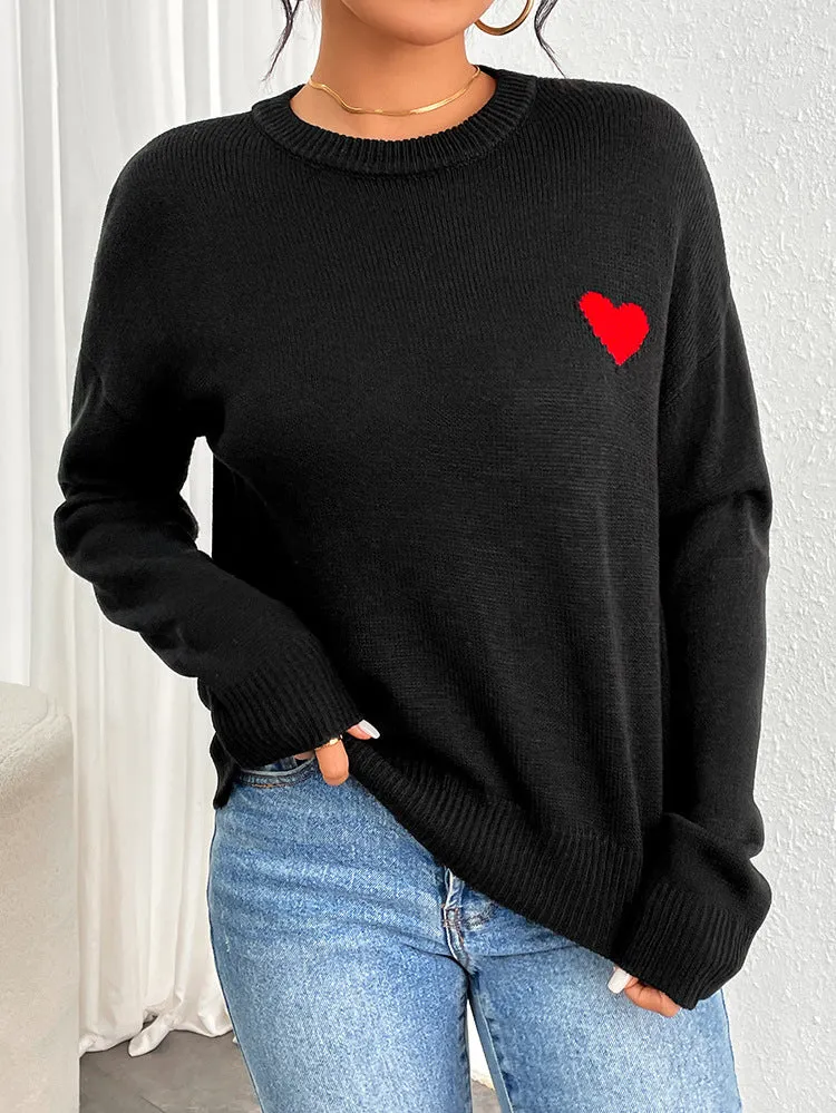 Heart Embroidered Crewneck Sweater