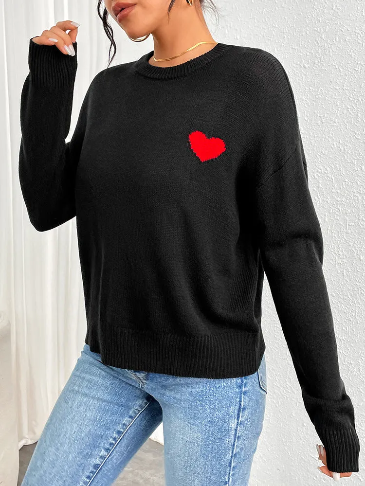 Heart Embroidered Crewneck Sweater