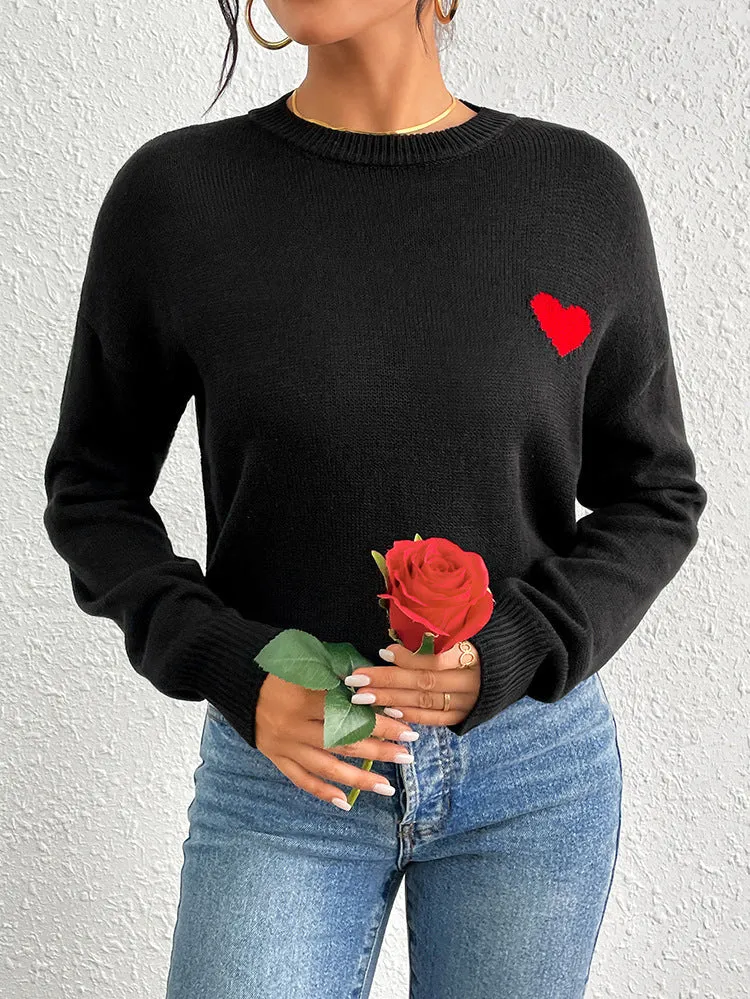 Heart Embroidered Crewneck Sweater