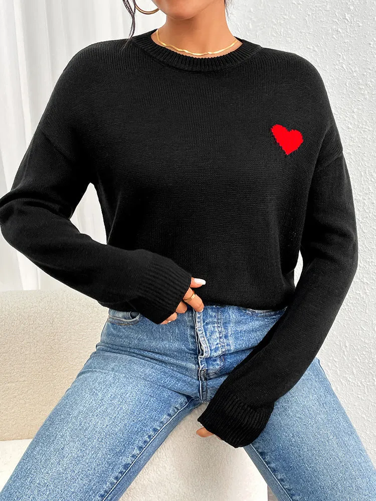 Heart Embroidered Crewneck Sweater