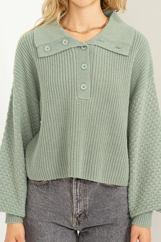 Instant Winner Wide Collar Button Front Sweater