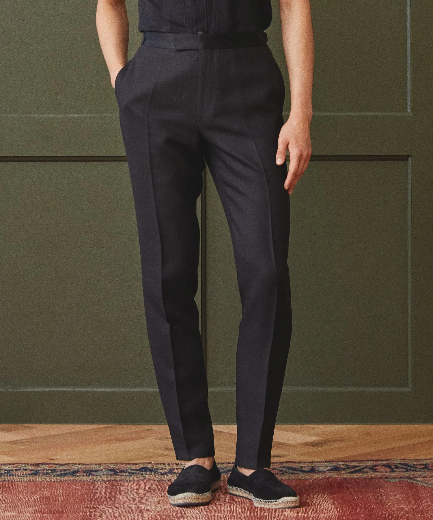 Italian Linen Tuxedo Trouser in Black