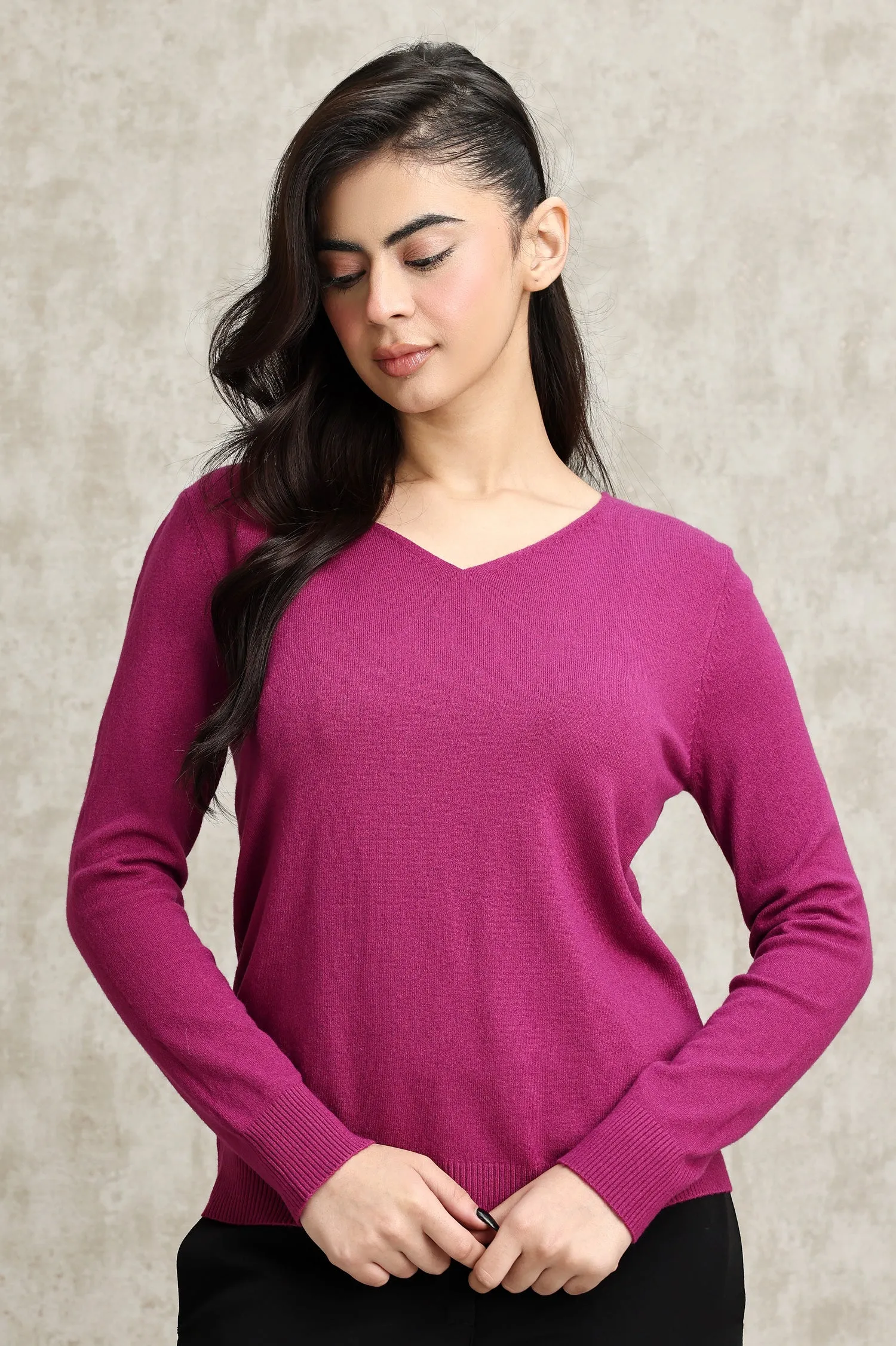 KNIT V-NECK SWEATER-PURPLE