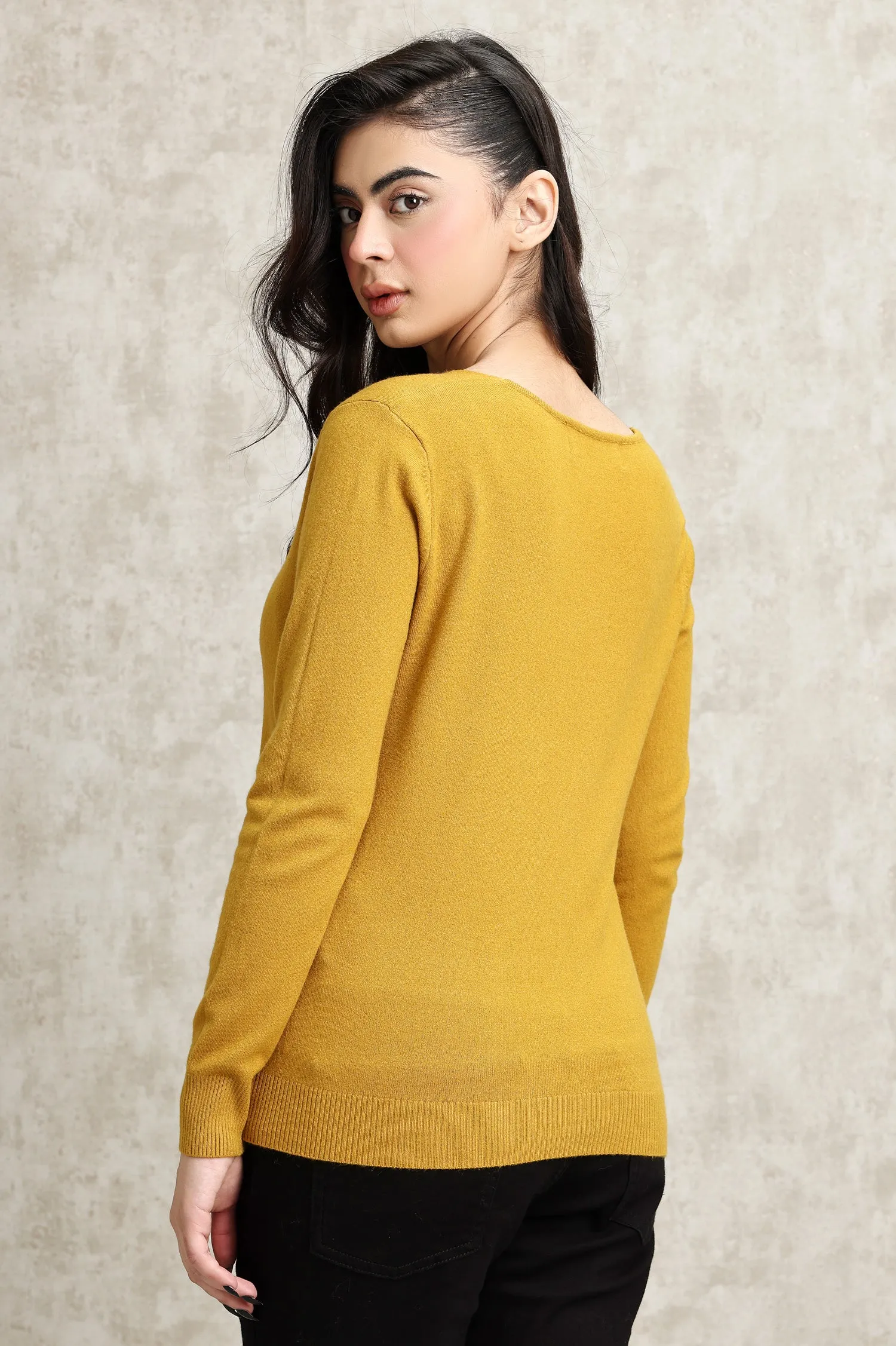 KNIT V-NECK SWEATER-YELLOW