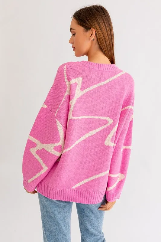 LE LIS Abstract Pattern Oversized Sweater Top