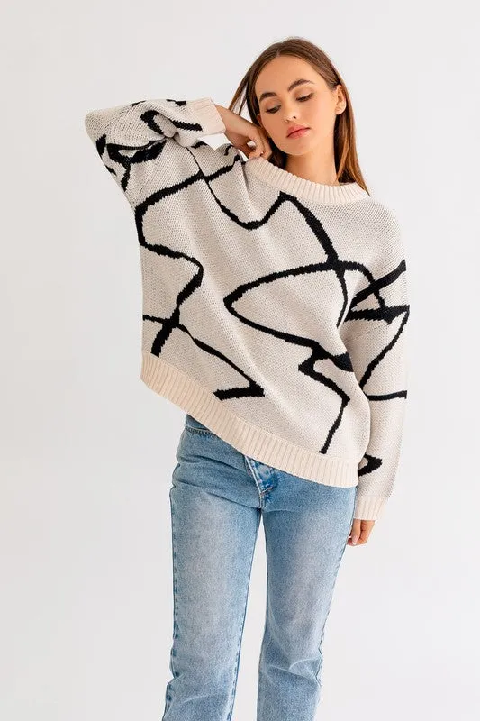 LE LIS Abstract Pattern Oversized Sweater Top