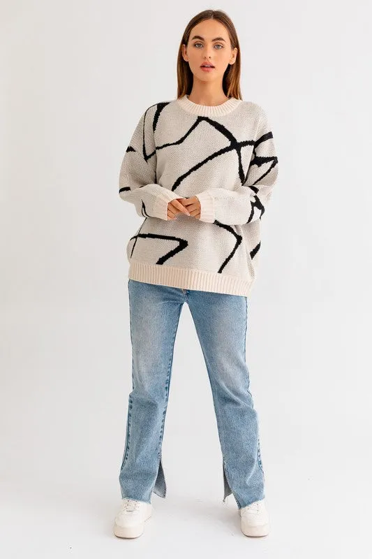 LE LIS Abstract Pattern Oversized Sweater Top