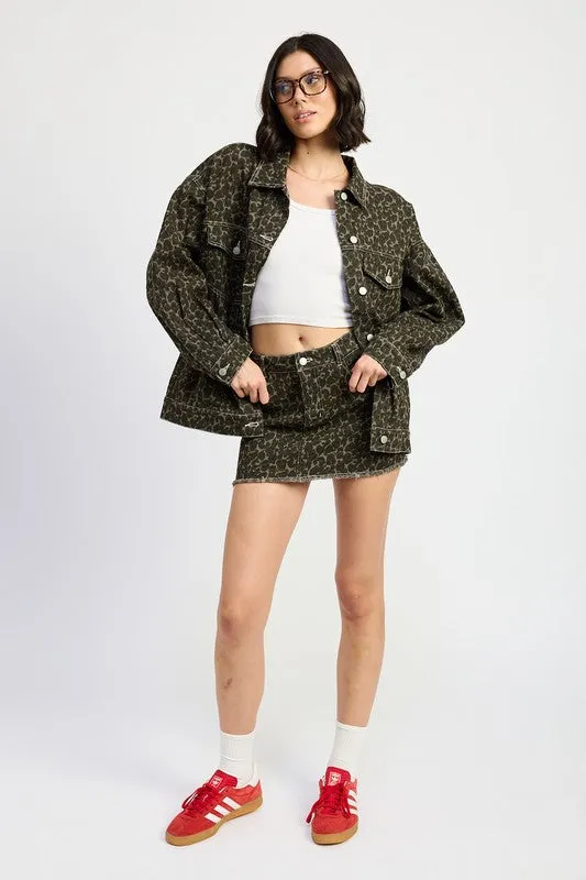 Leopard Oversized Denim Jacket