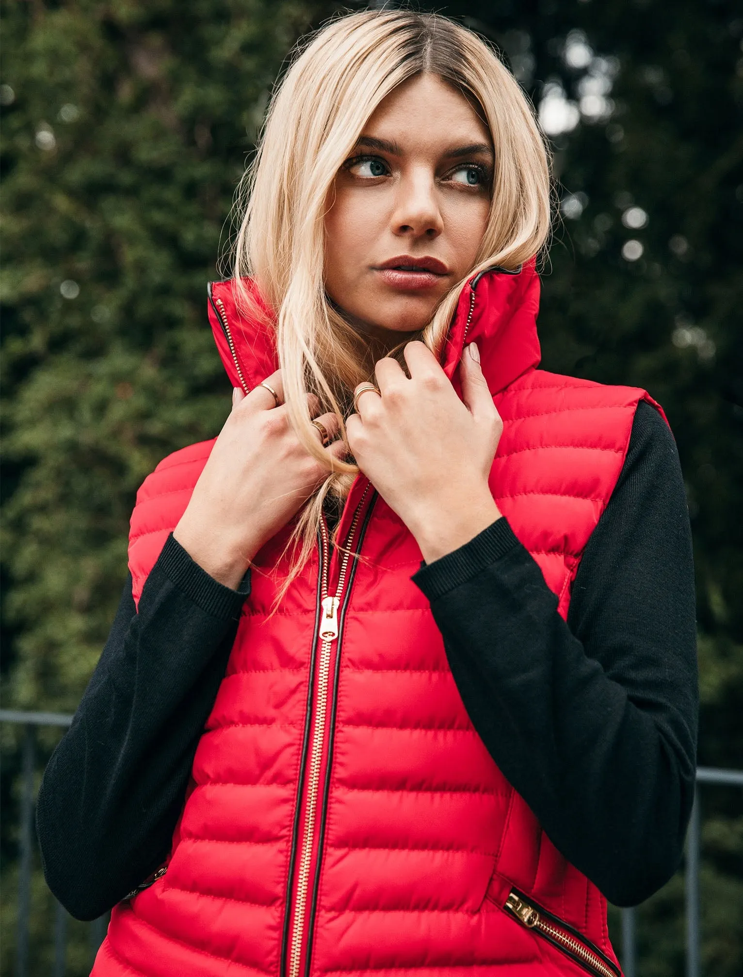 Litsy Quilted Gilet with Funnel Neck in Crimson - Tokyo Laundry