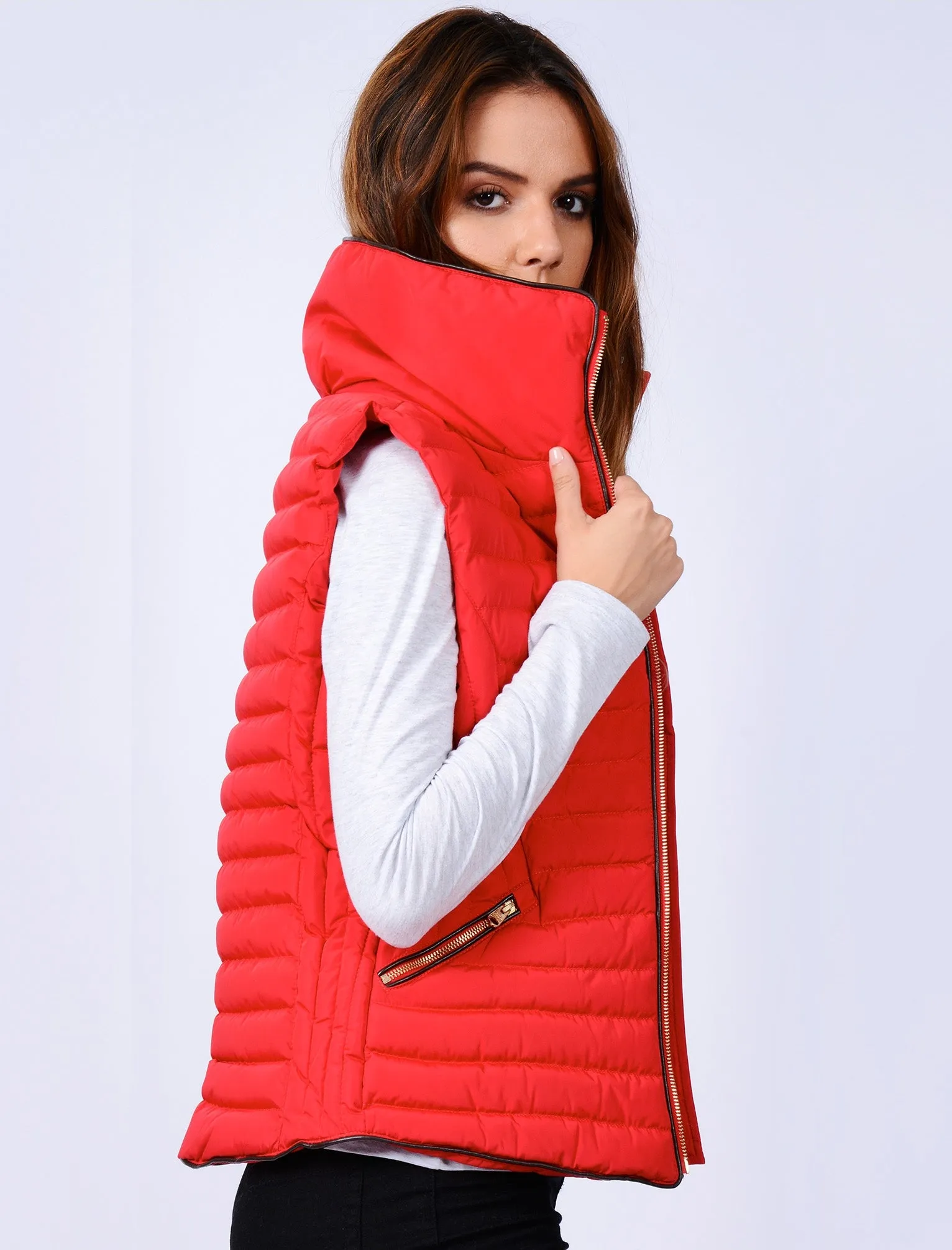 Litsy Quilted Gilet with Funnel Neck in Crimson - Tokyo Laundry