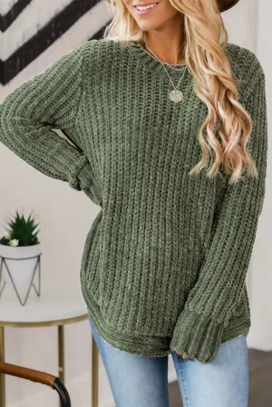 Long Sleeve Round Hem Cable Knit Sweater